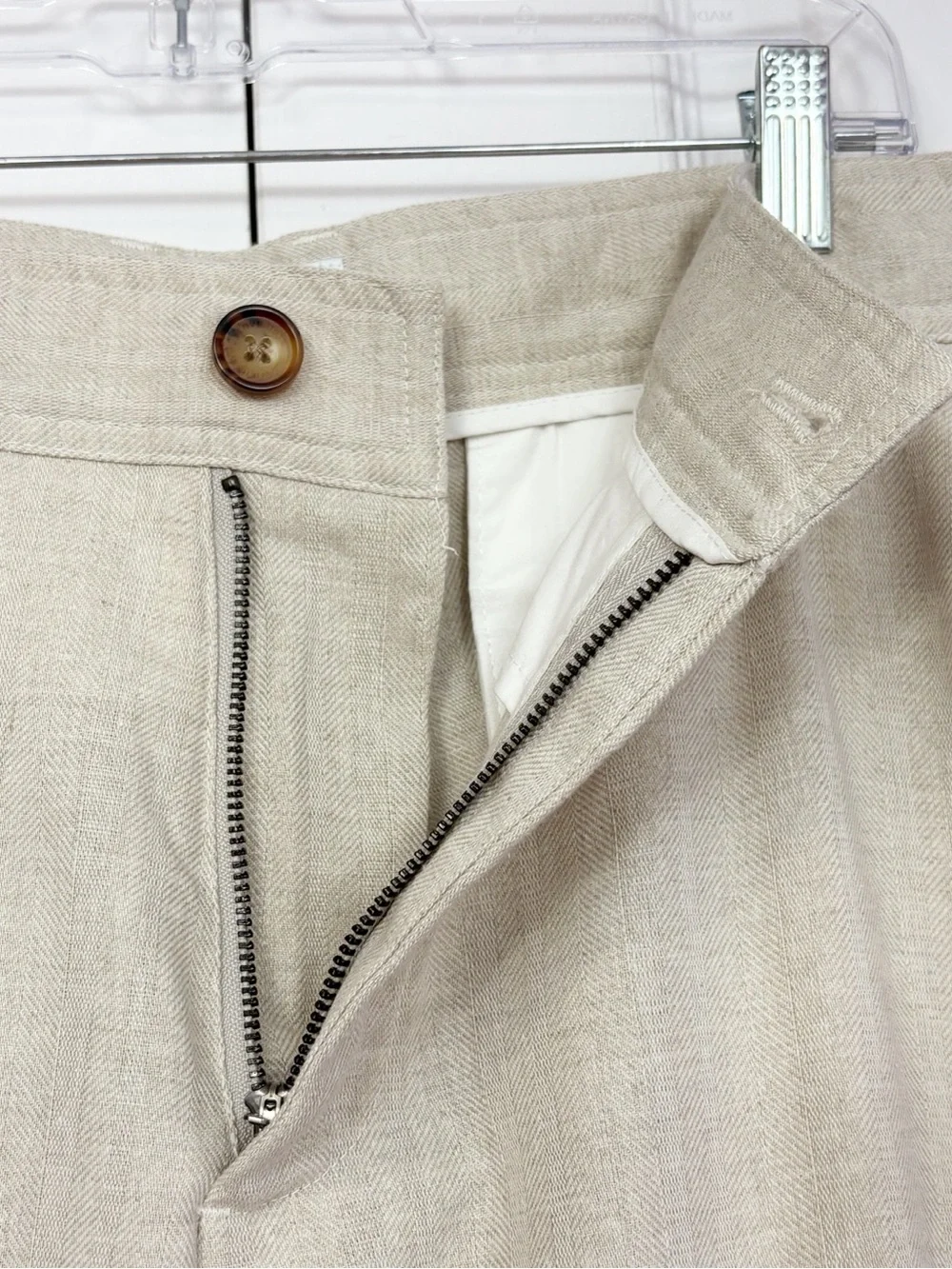 NWT I Love Ugly Men's Bone Herringbone Linen Slim Fit Crop Kobe Pants